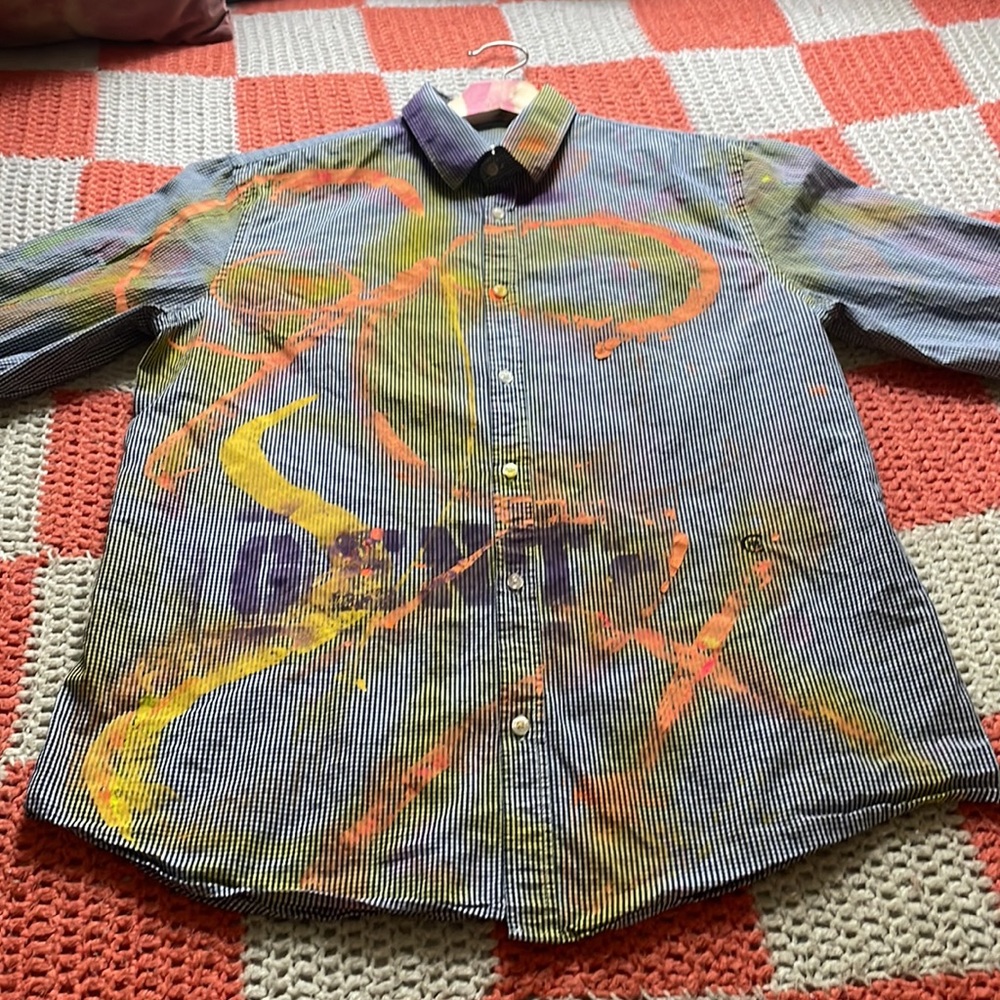 Graffiti hand painted ‘GENT’ cerutti 1881 high fashion boyfriend button up